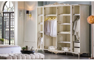 Шестистворчатый распашной шкаф для одежды и белья с зеркалом в спальню Мариана MARI-34