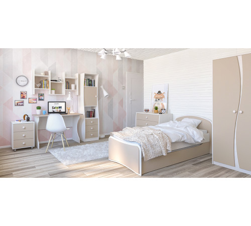 Выкатная кровать для двоих детей Комби МН-211-09 капучино